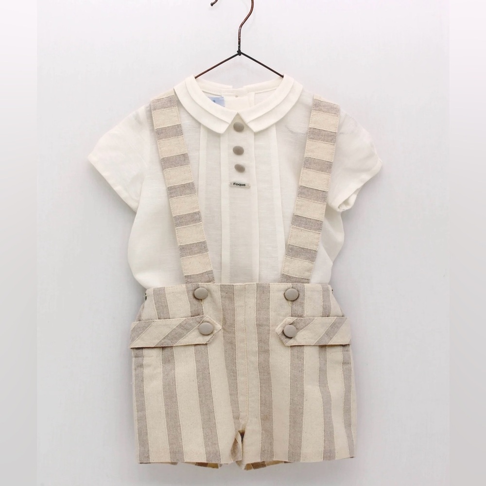 Foque Cream and Tan Striped Kids Overalls